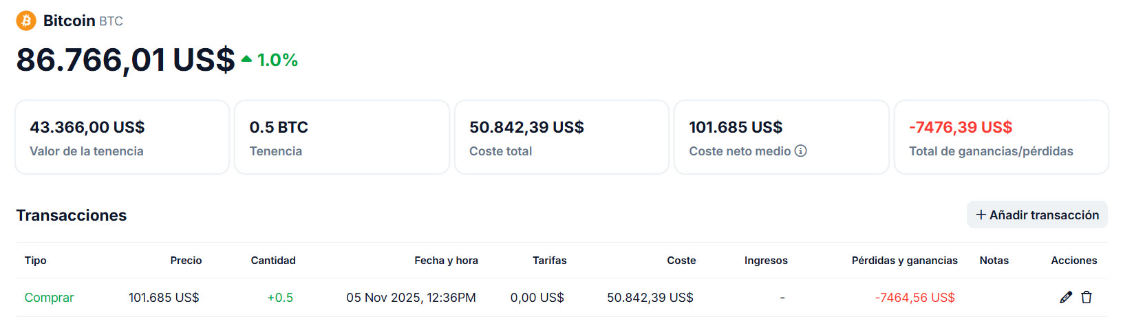 Ver información de portafolio en Coin Gecko
