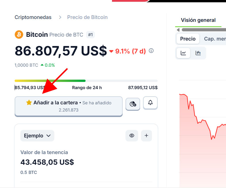 Añadir Bitcoin a cartera