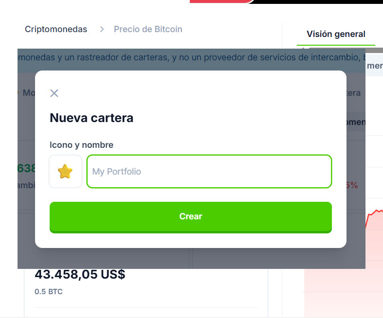 Añadir nueva cartera en coingecko