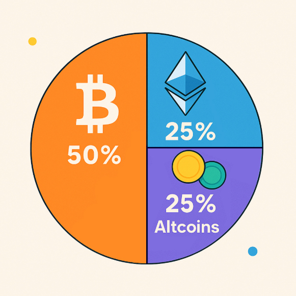 Portafolio de cripto de 50% BTC, 25% ETH y 25% SOL