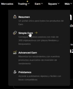 binance earn menu