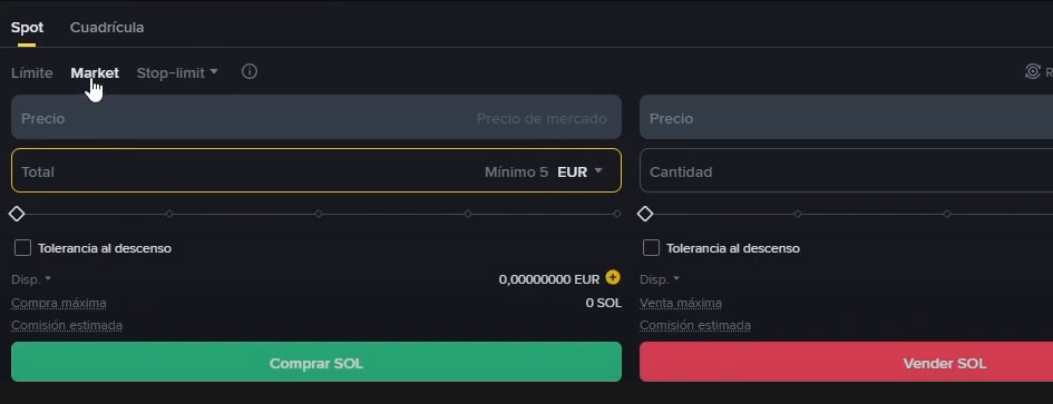 binance botón market trade
